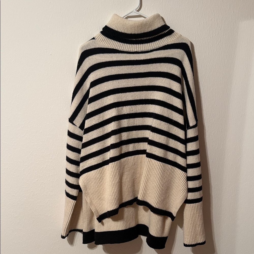 Striped Black and Cream Turtleneck Sweater